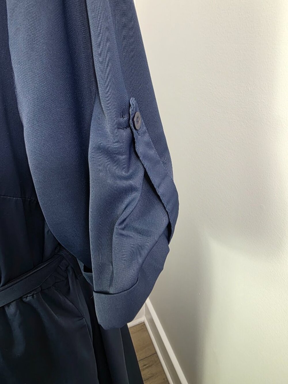 Bloomchic Dress Size 14/16 Navy Blue Fabric Belt Elasticized Waist Midi Pockets - Picture 3 of 10